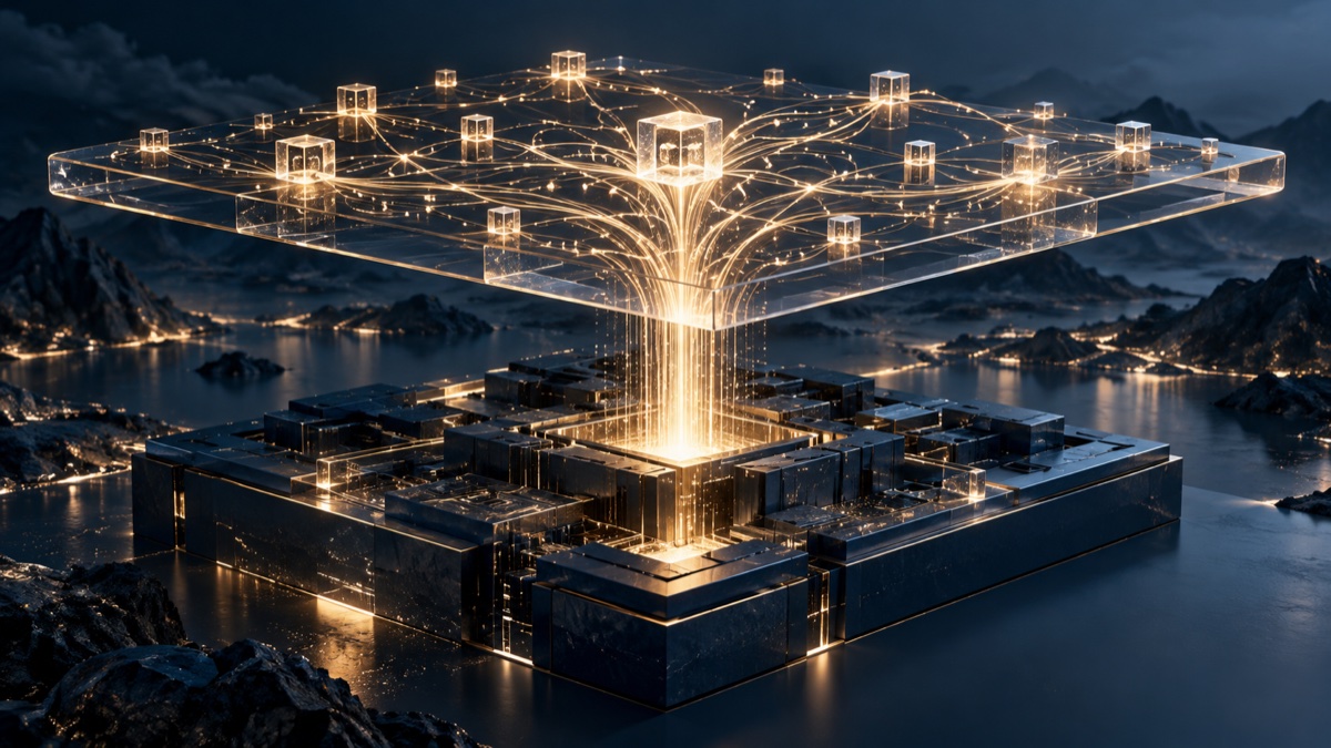 An upper network groups transactions before anchoring them to the base layer, conceptual illustration